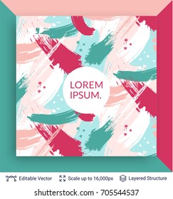 Abstract background design. Colorful brush strokes pattern and text block. 