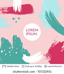 Abstract background design. Colorful brush strokes pattern and text block. Vector illustration.