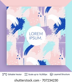 Abstract background design. Colorful brush strokes pattern and text block. Vector illustration.