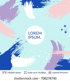 Abstract background design. Colorful brush strokes pattern and text block. 