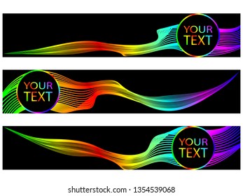 Abstract background design. Colorful wave motion on dark background. Set of banners eps10