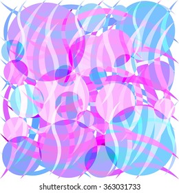 Abstract background design. Curves and Circles. Pink, blue and purple