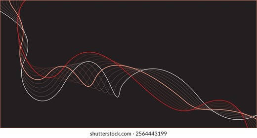 Abstract background design with diagonal red and pink or white line pattern. Glowing wavy lines. Shiny colorful moving lines design element. Modern dynamic wave pattern.