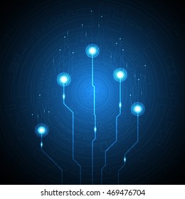 Abstract background design of electronic circuits on a dark blue background.