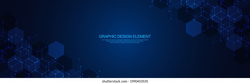 Abstract background and design element with geometric shape and hexagon pattern for banner or website header template