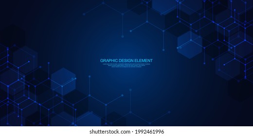 Abstract background and design element with geometric shape and hexagons pattern. Concepts and ideas for technology, science, and medicine. Vector illustration