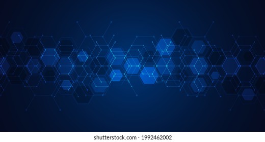 Abstract background and design element with geometric shape and hexagon pattern. Concepts and ideas for technology, science, and medicine. Vector illustration