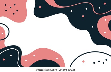Abstract background design with flowing, organic shapes in dark navy blue and soft pink, set against a white background