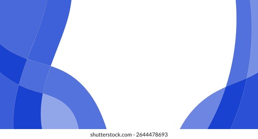 Abstract background design with flowing, overlapping shapes of varying shades of blue on a white backdrop