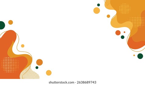 Abstract background design with fluid shapes, circles, and dotted patterns in warm colors.