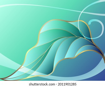 Abstract background design in green and blue tones with flowing golden lines.