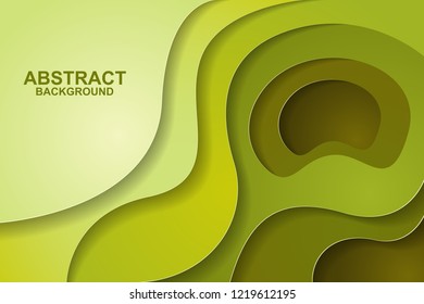 Abstract background design with green paper cut shapes. Paper cut vector illustration for banner, presentation, and invitation. Paper art and craft style.