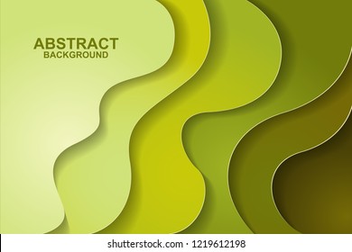 Abstract background design with green paper cut shapes. Paper cut vector illustration for banner, presentation, and invitation. Paper art and craft style.