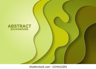 Abstract background design with green paper cut shapes. Paper cut vector illustration for banner, presentation, and invitation. Paper art and craft style.