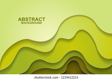 Abstract background design with green paper cut shapes. Paper cut vector illustration for banner, presentation, and invitation. Paper art and craft style.