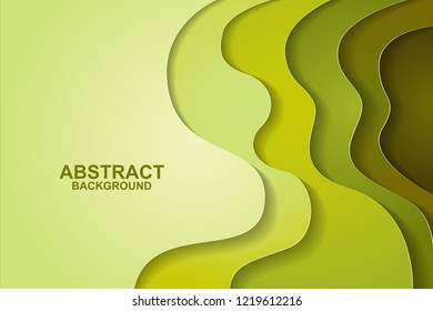 Abstract background design with green paper cut shapes. Paper cut vector illustration for banner, presentation, and invitation. Paper art and craft style.