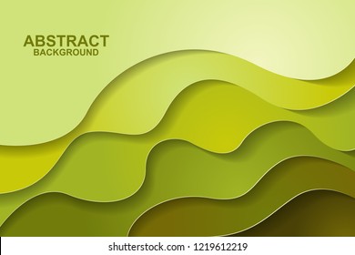 Abstract background design with green paper cut shapes. Paper cut vector illustration for banner, presentation, and invitation. Paper art and craft style.
