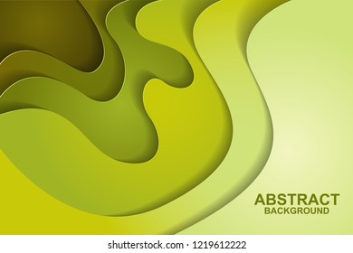 Abstract background design with green paper cut shapes. Paper cut vector illustration for banner, presentation, and invitation. Paper art and craft style.