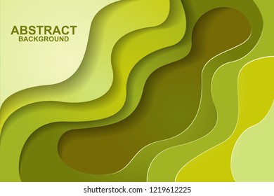 Abstract background design with green paper cut shapes. Paper cut vector illustration for banner, presentation, and invitation. Paper art and craft style.