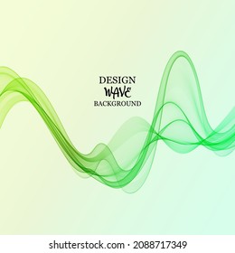 Abstract background design of green wavy lines transparent wave