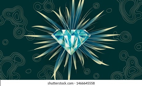 Abstract background design. Green, yellow diamond. Foliage, grass. Green wallpaper. Golden map texture. Eps10 vector.