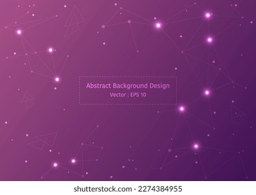 Diseño de fondo abstracto, vector ilustrado de puntos conectados y línea sobre fondo degradado, tema de líneas estelares de constelación, tono de color púrpura