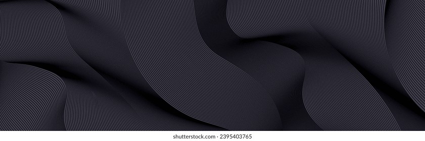 Abstract background design in monochrome colors. Luxury wavy line pattern. Premium black stripe texture guilloche curves cover for banner, business backdrop. Dark gray horizontal vector template