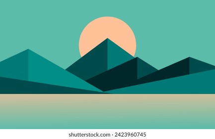 Abstract background design with moonlit Mountains theme in polygonal art - Vector