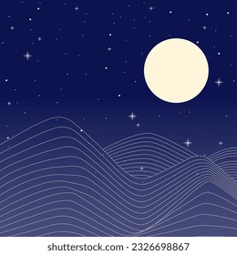 Abstract background design on the theme of mountains, moon and stars