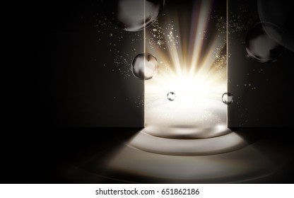 abstract background design, with open door and strong light inside in 3d illustration