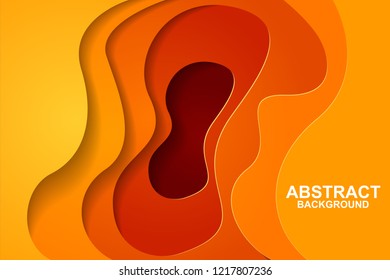 Abstract background design with orange paper cut shapes. Paper cut vector illustration for banner, presentation, and invitation. Paper art and craft style.