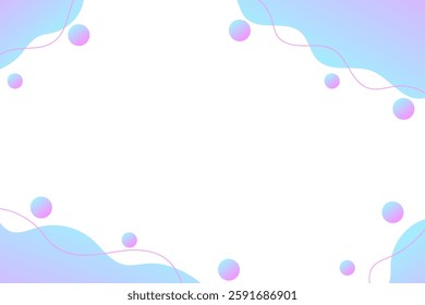 Abstract background design with purple and cyan gradients, wave elements and 3D balls. The empty space in the middle is suitable for text or other design elements.