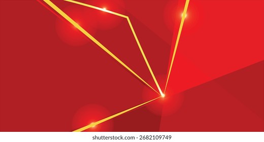 Abstraktes Hintergrunddesign mit roten geometrischen goldenen Elementen, Vektorgrafik, goldene Lichter, Bühnenhintergrund für Preisverleihung oder Produktwerbung, rotes luxuriöses Hintergrunddesign-Konzept, .