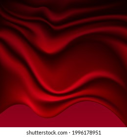 Abstract background for design. Satin, red draped fabric on a dark red background.