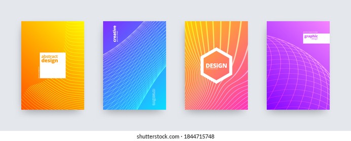 Diseño de fondo abstracto, conjunto de cubiertas coloreadas a rayas, ilustración vectorial