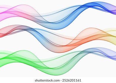 Abstract background design, set of waves, lines of colored waves on white background