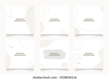 abstract background design for social media story feed post. grey white brown floral scribble shape hand drawn object. copy space for text. square flyer banner