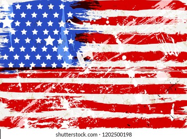 abstract background design, with strokes and splashes, stars, stripes, flag, grungy