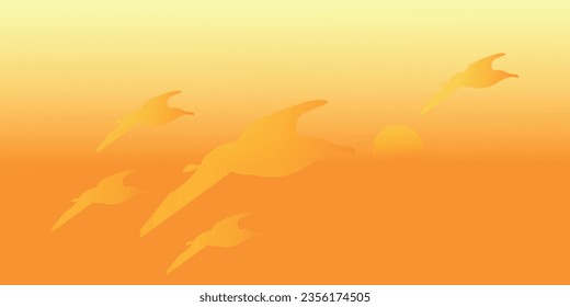 abstrakter Hintergrund Design Sonnenuntergang und Sonnenaufgang mit Vogelsymbol. Farbverlauf-Farbe.