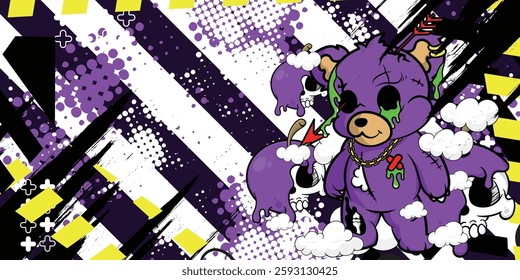 Abstract background design with teddy bear and skull objects, eps 10, editable.