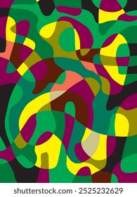 Projeto de fundo abstrato com formas únicas, cheio de cores que variam de cores brilhantes a cores escuras.