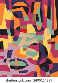 Abstraktes Hintergrunddesign mit verschiedenen Formen in russischen Poster-Kunstfarben, die sich für moderne und minimalistische Hauswand-Dekoration eignen.