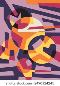Abstraktes Hintergrunddesign mit verschiedenen Formen in russischen Poster-Kunstfarben, die sich für moderne und minimalistische Hauswand-Dekoration eignen.