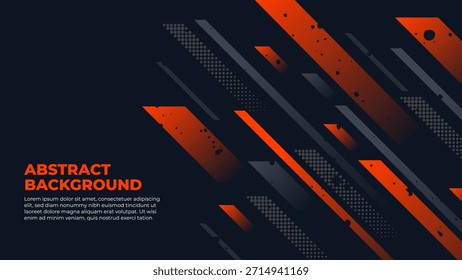 Abstract background design vector, dynamic sporty banner template with dark charcoal and orange stripes shape for sports event, presentation or web banner