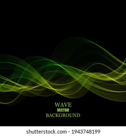 Abstract background design of wavy lines transparent wave, yellow-green lines on black background
