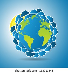 abstract background design with world globe and clouds