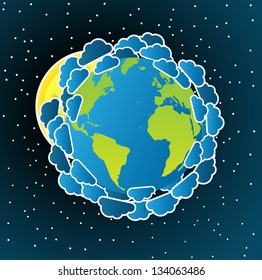 abstract background design with world globe and clouds