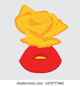 Abstract background design with yellow rose and red lips.