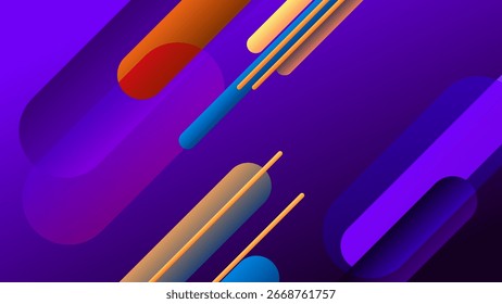 ABSTRACT BACKGROUND WITH DIAGONAL GEOMETRIC SHAPES GRADIENT PURPLE ORANGE BLUE COLOR DESIGN VECTOR TEMPLATE GOOD FOR MODERN WEBSITE, WALLPAPER, COVER DESIGN