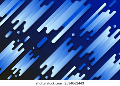 Abstract background of diagonal lines with rounded edges shapes in gradient blue on dark blue colors.